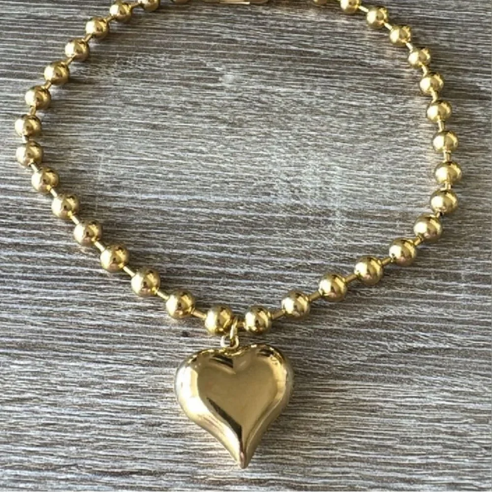 Gold Beaded Heart Pendant Necklace Fashion Necklace